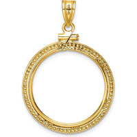 14K Yellow Gold Distinguished Coin Pendant with Beaded Texture and Screw Top Closure - 1/4 oz. Coin Mount by Numis Coin Jewelry
