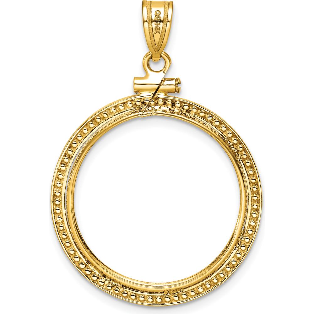 14K Yellow Gold Distinguished Coin Pendant with Beaded Texture and Screw Top Closure - 1/4 oz. Coin Mount by Numis Coin Jewelry