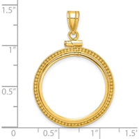 14K Yellow Gold Distinguished Coin Pendant with Beaded Texture and Screw Top Closure - 1/4 oz. Coin Mount by Numis Coin Jewelry