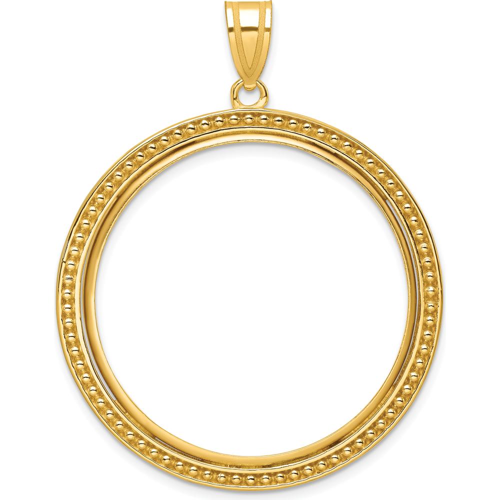 14K Yellow Gold Distinguished Coin Pendant with Beaded Texture - Coin Bezel Mounting, 41.85mm Length by Numis Coin Jewelry