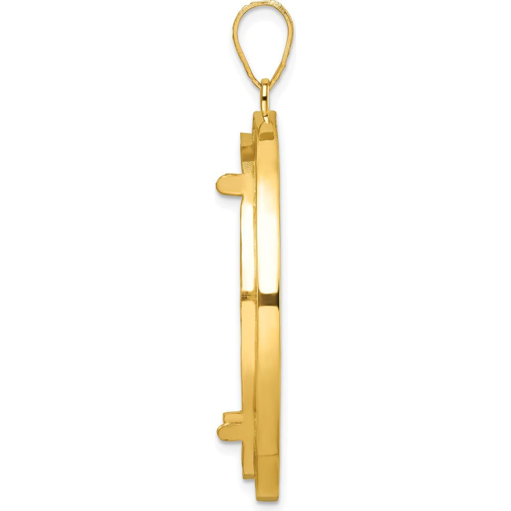 14K Yellow Gold Distinguished Coin Pendant with Beaded Texture - Coin Bezel Mounting, 41.85mm Length by Numis Coin Jewelry