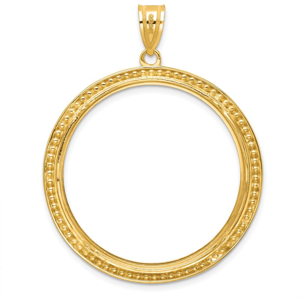 14K Yellow Gold Distinguished Coin Pendant with Beaded Texture - Coin Bezel Mounting, 41.85mm Length by Numis Coin Jewelry