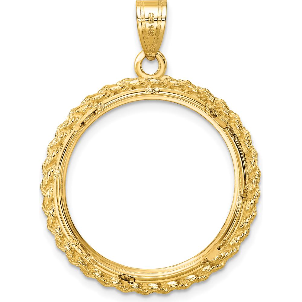 14K Yellow Gold Distinguished Coin Pendant with Casted Rope - 22mm Prong Coin Bezel by Numis Coin Jewelry
