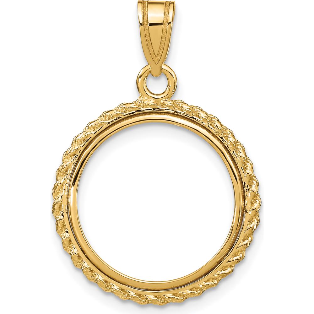 14K Yellow Gold Distinguished Coin Pendant with Casted Rope Detailing - Prong Coin Bezel by Numis Coin Jewelry