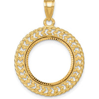 14K Yellow Gold Distinguished Coin Pendant with Diamond-Cut Heart and Rope Design, Prong Coin Bezel for 1/10 oz. American Eagle Coin by Numis Coin Jewelry