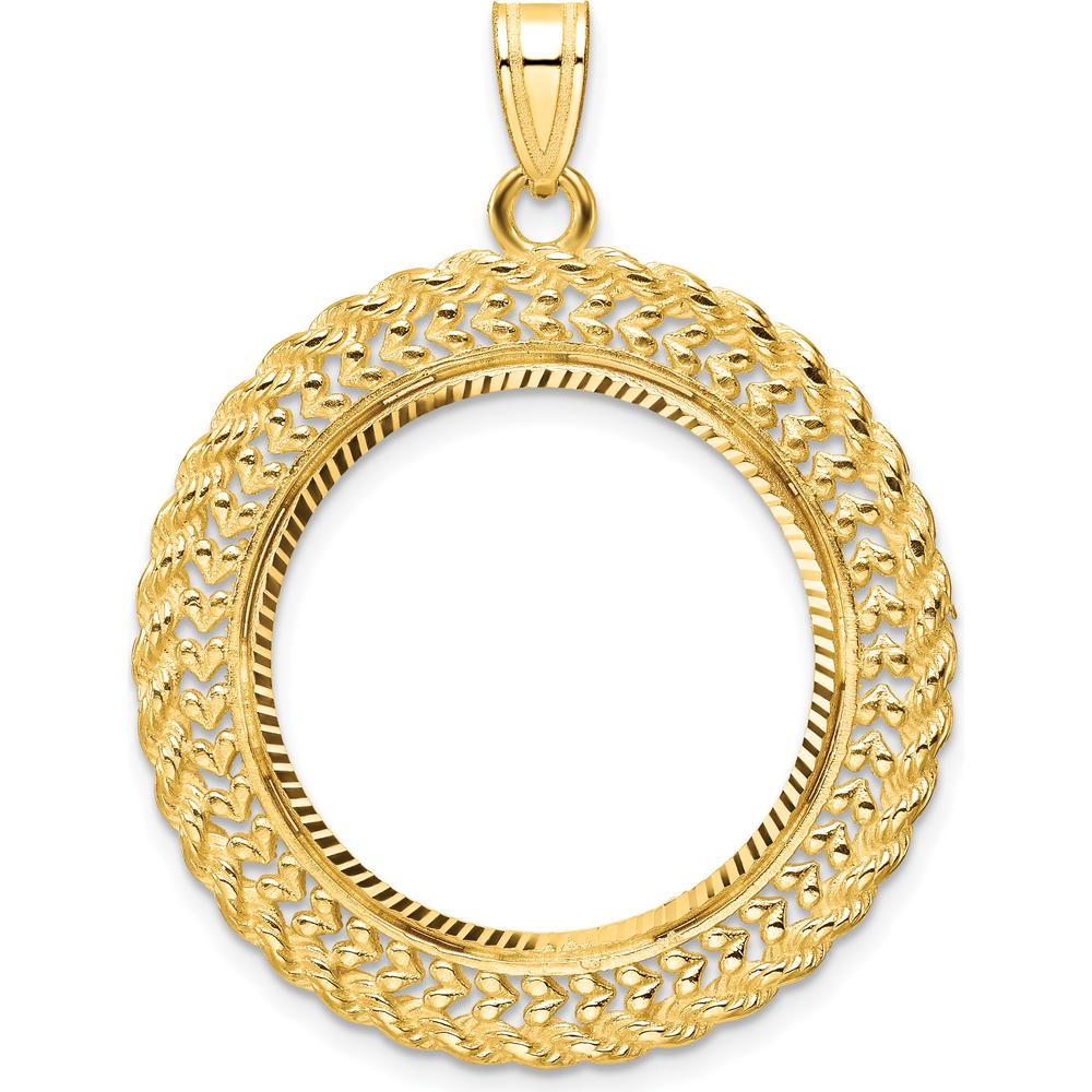 14K Yellow Gold Distinguished Coin Pendant with Diamond-cut Heart and Rope Detail for 1/4 oz. American Eagle Coin by Numis Coin Jewelry