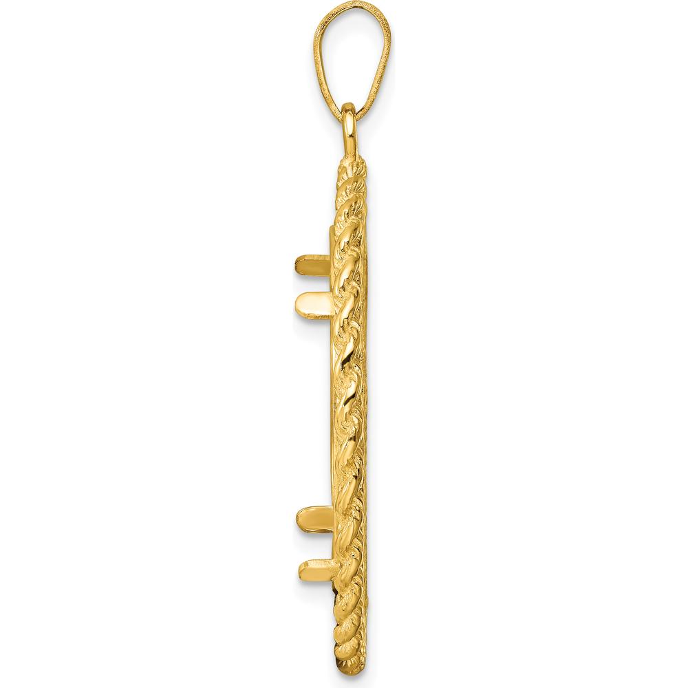 14K Yellow Gold Distinguished Coin Pendant with Diamond-cut Heart and Rope Detail for 1/4 oz. American Eagle Coin by Numis Coin Jewelry