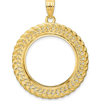 14K Yellow Gold Distinguished Coin Pendant with Diamond-cut Heart and Rope Detail for 1/4 oz. American Eagle Coin by Numis Coin Jewelry