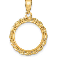 14K Yellow Gold Distinguished Coin Pendant with Twisted Wire Design and Bezel Mount for 1/10 oz. American Eagle Coin by Numis Coin Jewelry
