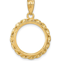 14K Yellow Gold Distinguished Coin Pendant with Twisted Wire Design and Bezel Mount for 1/10 oz. American Eagle Coin by Numis Coin Jewelry