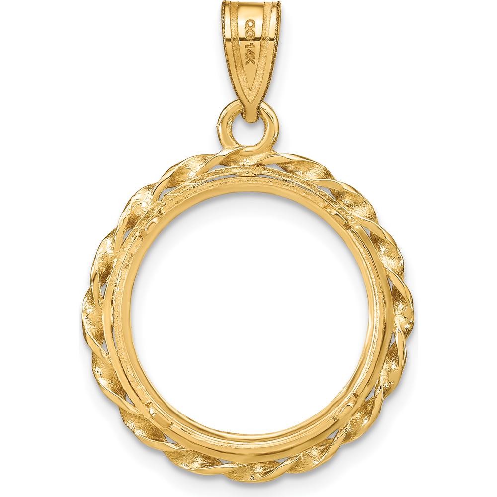 14K Yellow Gold Distinguished Coin Pendant with Twisted Wire Design and Bezel Mount for 1/10 oz. American Eagle Coin by Numis Coin Jewelry