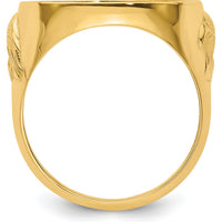 14K Yellow Gold Distinguished Coin Ring with Polished Textured Diamond-Cut and Eagle Side Design - Holds 1/10 oz. American Eagle Coin by Numis Coin Jewelry
