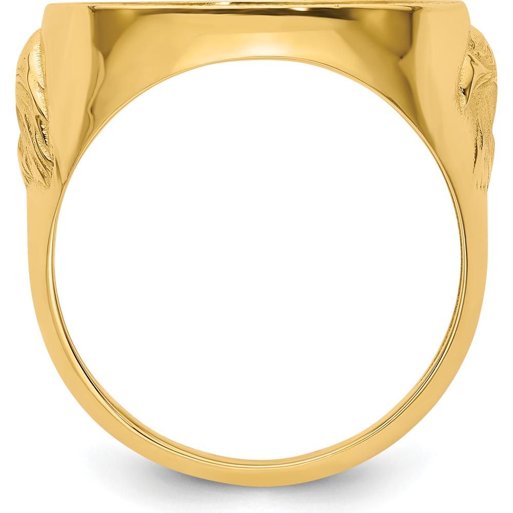 14K Yellow Gold Distinguished Coin Ring with Polished Textured Diamond-Cut and Eagle Side Design - Holds 1/10 oz. American Eagle Coin by Numis Coin Jewelry