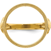 14K Yellow Gold Distinguished Coin Ring with Polished Textured Diamond-Cut and Eagle Side Design - Holds 1/10 oz. American Eagle Coin by Numis Coin Jewelry