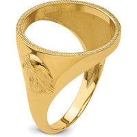 14K Yellow Gold Distinguished Coin Ring with Polished Textured Diamond-Cut and Eagle Side Design - Holds 1/10 oz. American Eagle Coin by Numis Coin Jewelry