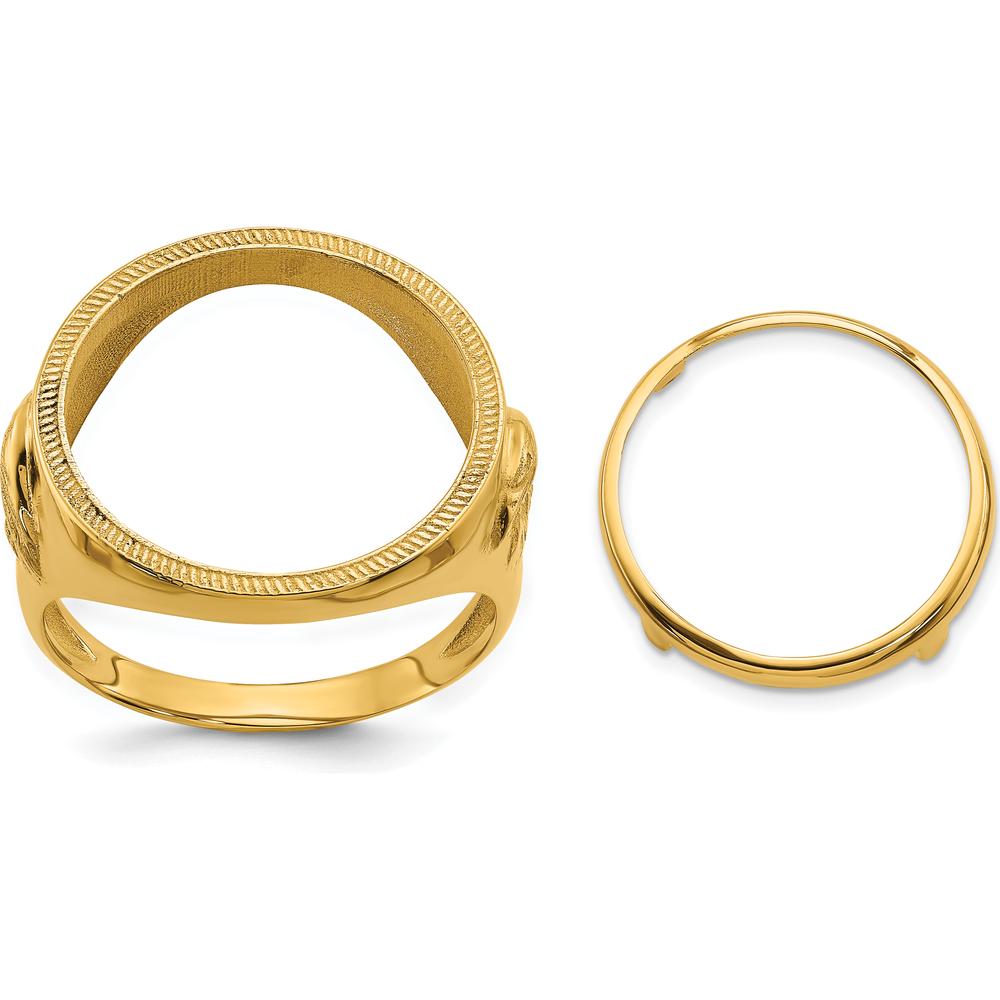 14K Yellow Gold Distinguished Coin Ring with Textured Detail - Holds 1/10 oz. American Eagle Coin by Numis Coin Jewelry