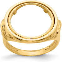 14K Yellow Gold Distinguished Coin Ring with Textured Detail - Holds 1/10 oz. American Eagle Coin by Numis Coin Jewelry