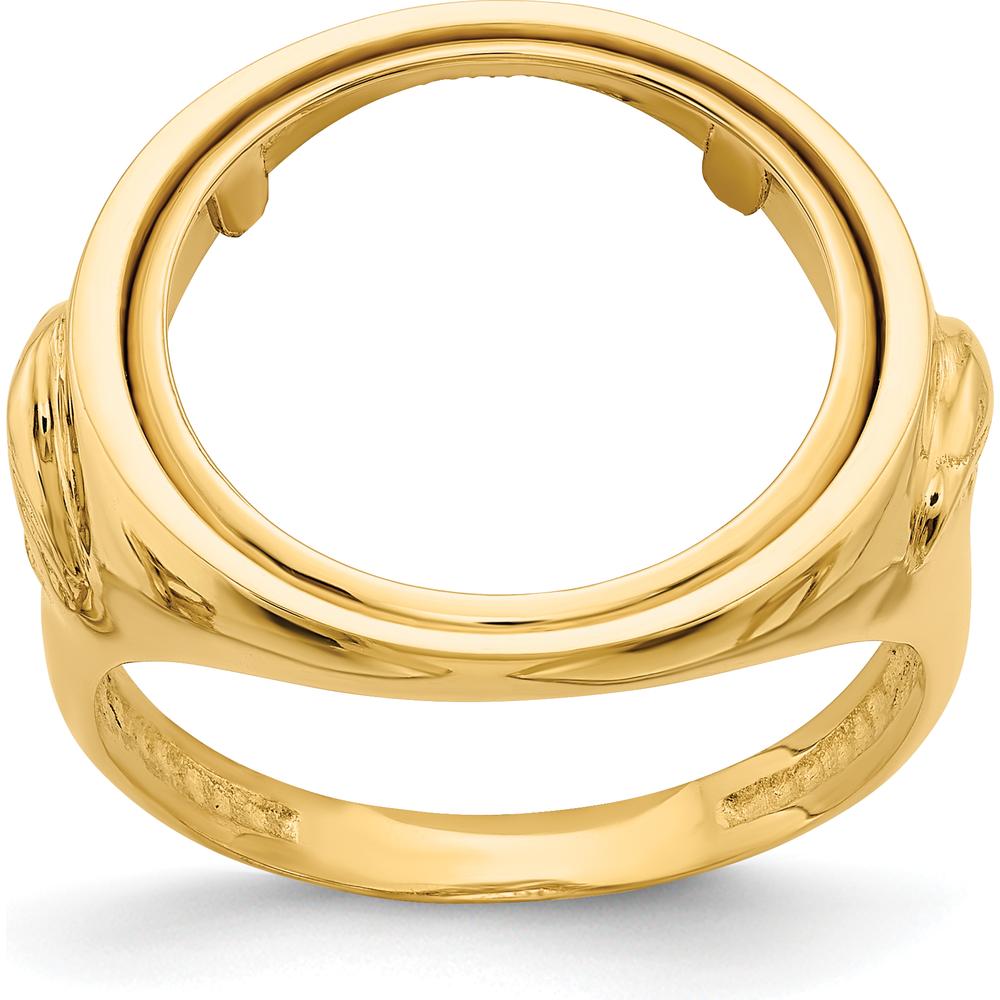 14K Yellow Gold Distinguished Coin Ring with Textured Detail - Holds 1/10 oz. American Eagle Coin by Numis Coin Jewelry
