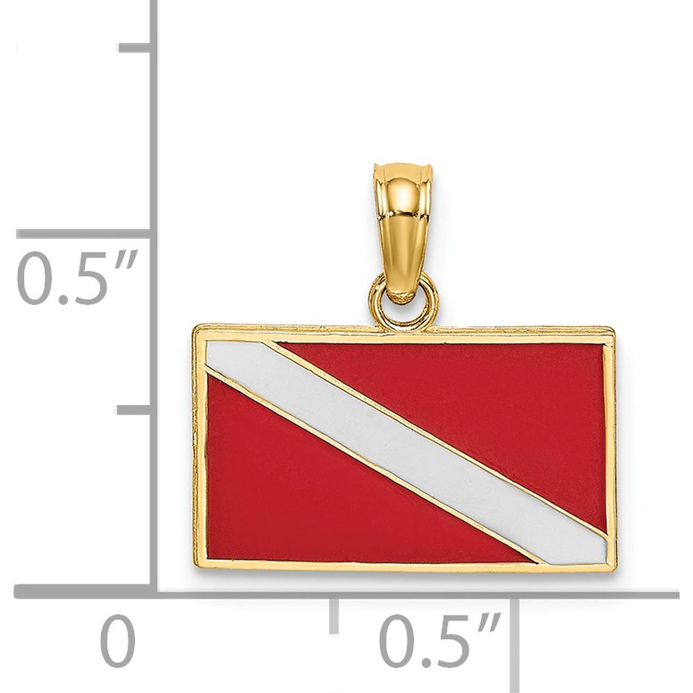 14K Yellow Gold Dive Flag Charm with Red and White Enamel Accents by Oro Pregiato