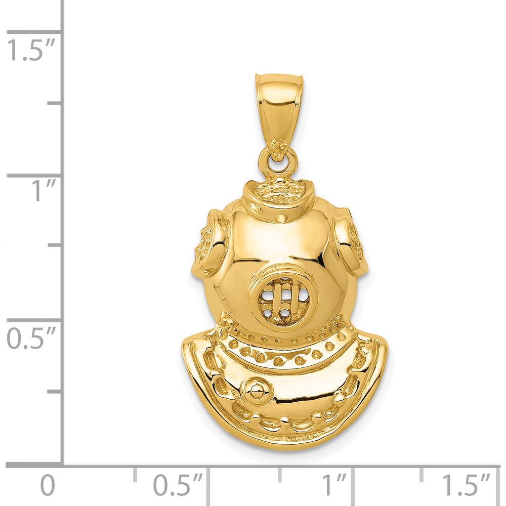14K Yellow Gold Divers Helmet Pendant - 30mm Length, 17mm Width by Oro Pregiato