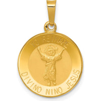 14K Yellow Gold Divino Niño Spanish Medal Pendant with Polished and Brushed Finish - 15.28mm by Oro Pregiato