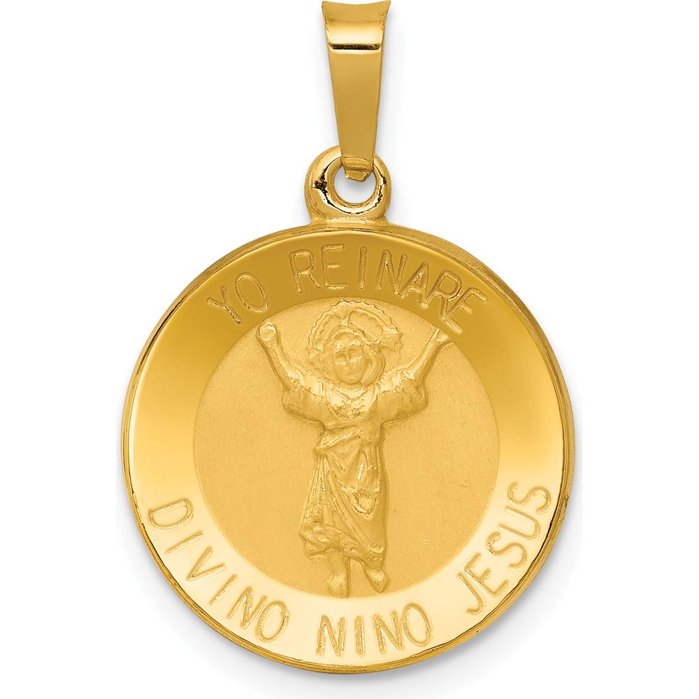 14K Yellow Gold Divino Niño Spanish Medal Pendant with Polished and Brushed Finish - 15.28mm by Oro Pregiato