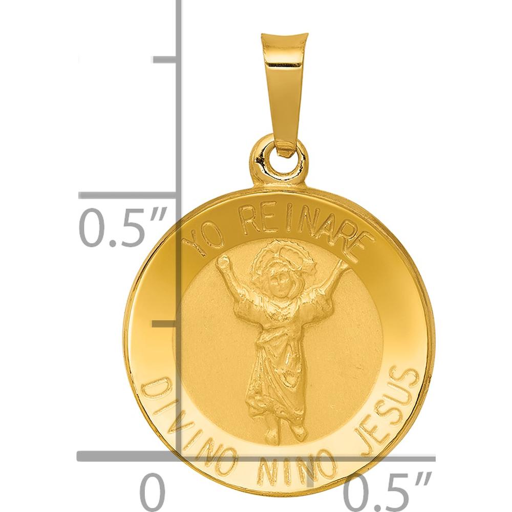 14K Yellow Gold Divino Niño Spanish Medal Pendant with Polished and Brushed Finish - 15.28mm by Oro Pregiato