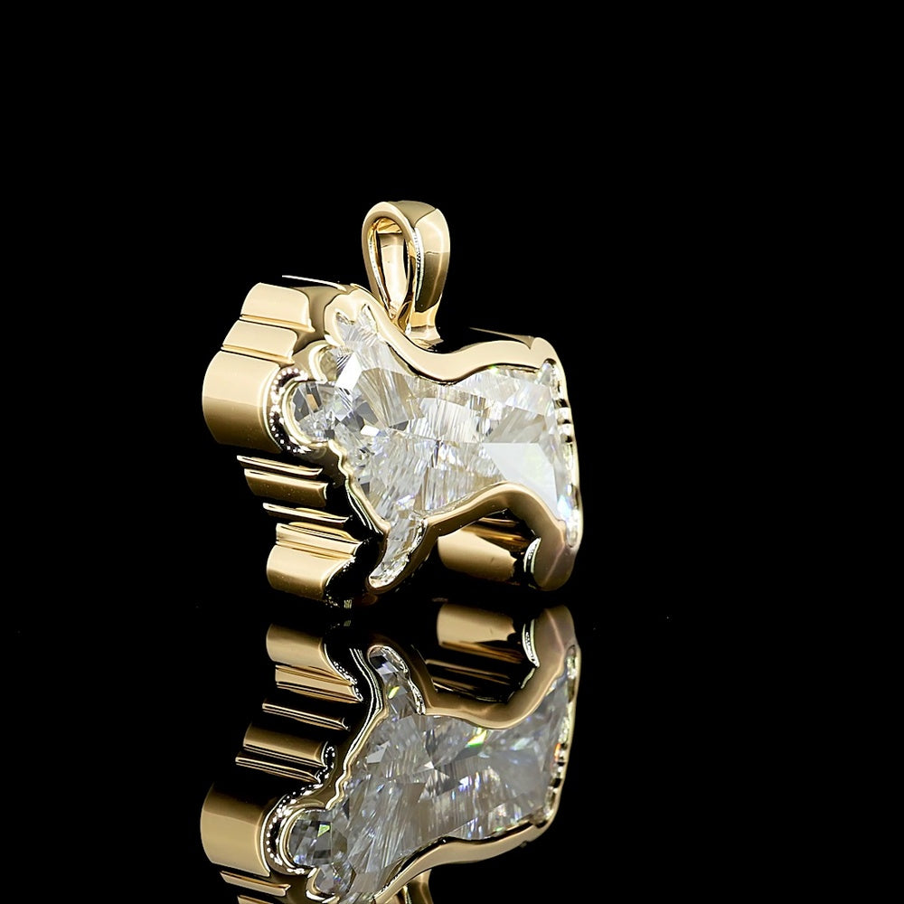 14K Yellow Gold Dog Shape Pendant with 2.75 Carat Lab Grown Diamond - Bezel Set E-F VVS2 - Covaloro Fine Jewelry