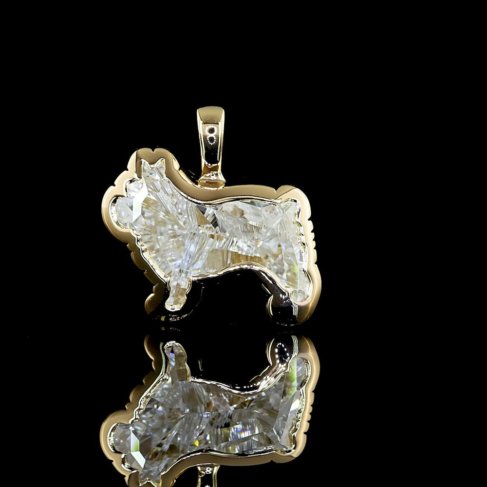 14K Yellow Gold Dog Shape Pendant with 2.75 Carat Lab Grown Diamond - Bezel Set E-F VVS2 - Covaloro Fine Jewelry