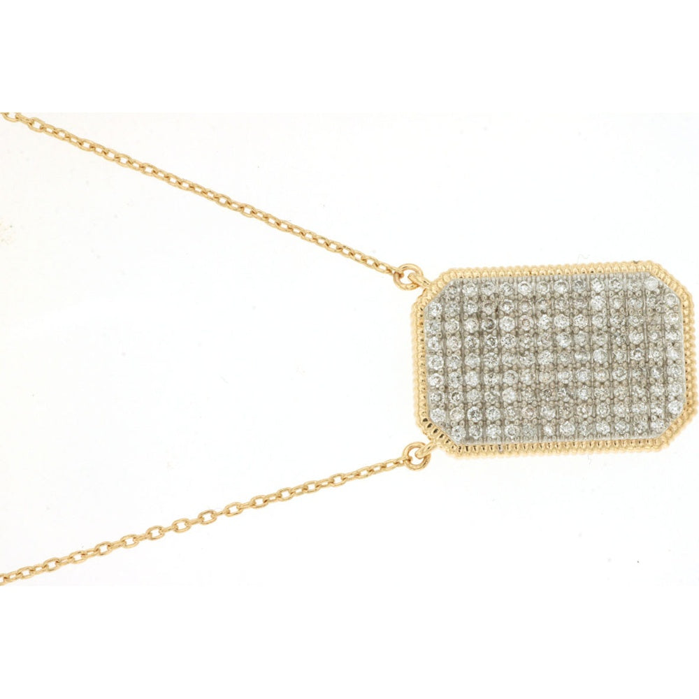 14K Yellow Gold Dog Tag Pendant Necklace with Pavé Set Round Diamonds - 0.50 Carat Total Diamond Weight - Royal Jewelry
