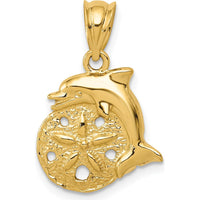 14K Yellow Gold Dolphin and Sand Dollar Charm - Textured Design by Oro Pregiato