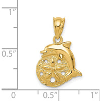 14K Yellow Gold Dolphin and Sand Dollar Charm - Textured Design by Oro Pregiato
