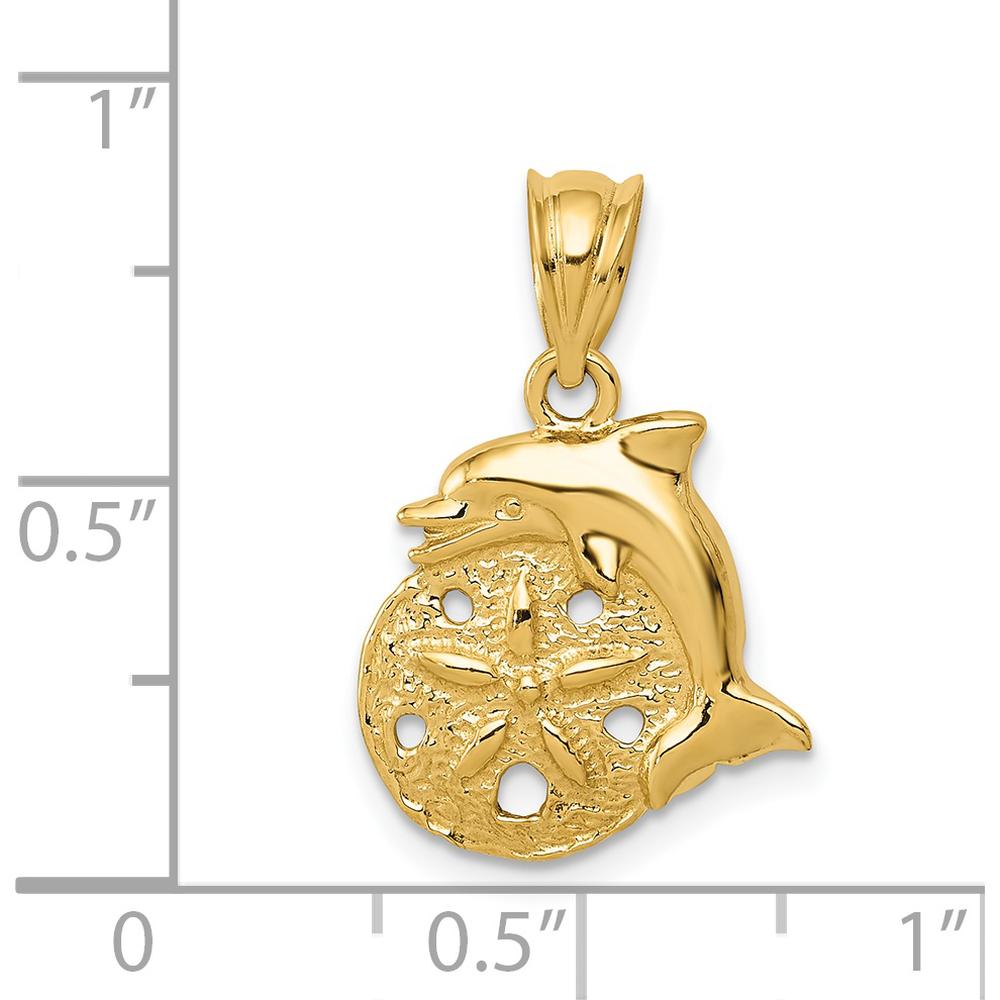 14K Yellow Gold Dolphin and Sand Dollar Charm - Textured Design by Oro Pregiato