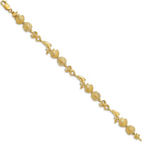 14K Yellow Gold Dolphin and Sea Shells 7" Bracelet with Polished Finish by Oro Pregiato