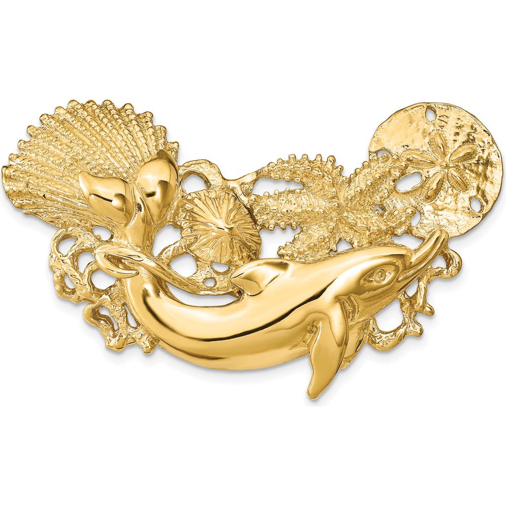 14K Yellow Gold Dolphin and Shell Cluster Omega Slide Pendant by Oro Pregiato