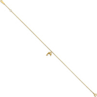 14K Yellow Gold Dolphin Charm Adjustable Anklet with Cable Chain - 10" Total Length