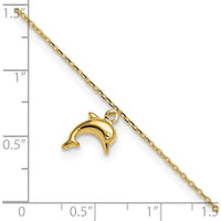 14K Yellow Gold Dolphin Charm Adjustable Anklet with Cable Chain - 10" Total Length