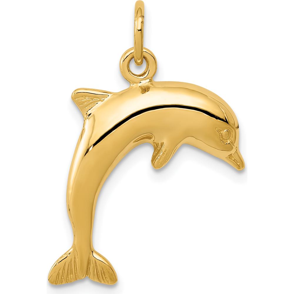 14K Yellow Gold Dolphin Charm Pendant - 23mm Length, 5mm Width by Oro Pregiato