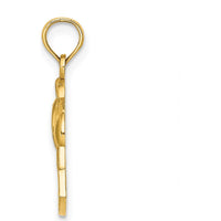 14K Yellow Gold Dolphin Charm with "Ocean City" Banner Pendant - 15.6mm Length by Oro Pregiato