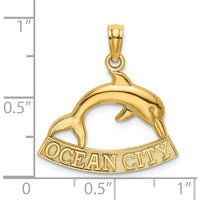 14K Yellow Gold Dolphin Charm with "Ocean City" Banner Pendant - 15.6mm Length by Oro Pregiato