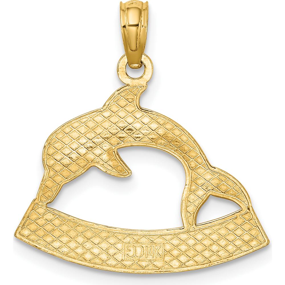 14K Yellow Gold Dolphin Charm with "Ocean City" Banner Pendant - 15.6mm Length by Oro Pregiato