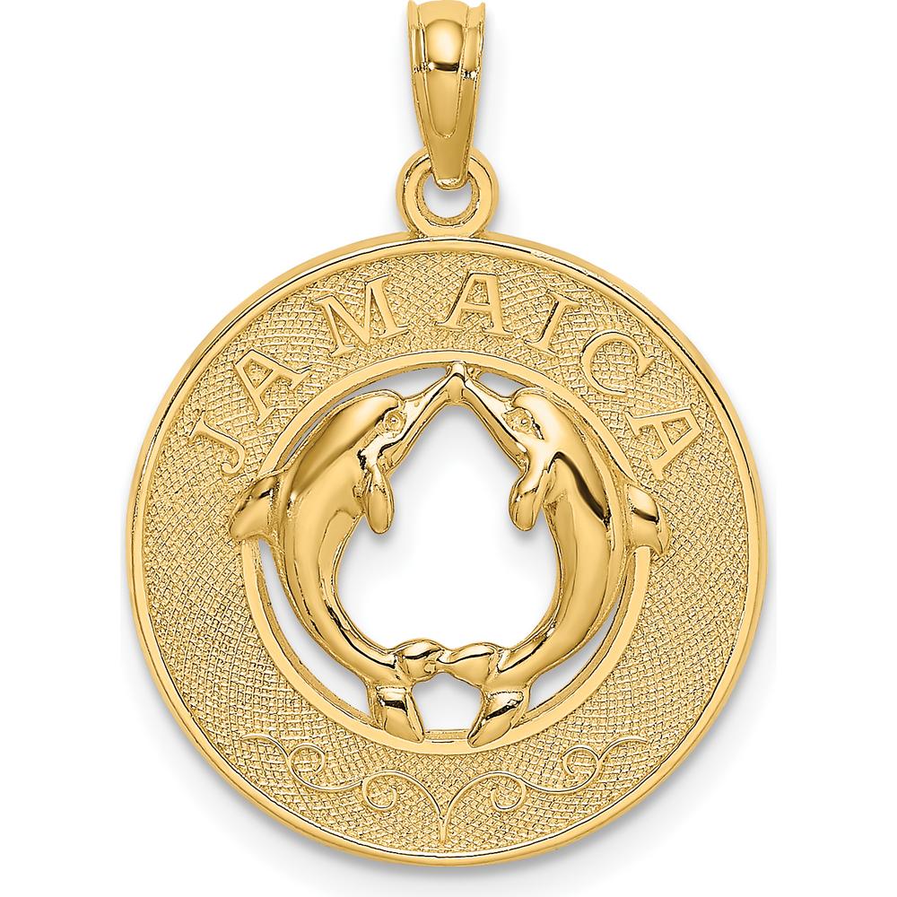 14K Yellow Gold Dolphin Circle Charm Pendant - 19.1mm by Oro Pregiato