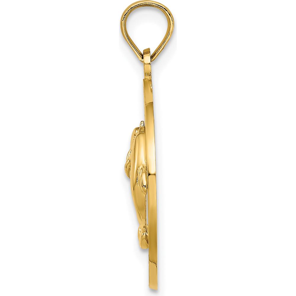 14K Yellow Gold Dolphin Circle Charm Pendant - 19.1mm by Oro Pregiato