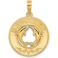 14K Yellow Gold Dolphin Circle Charm Pendant - 25.9mm Length by Oro Pregiato