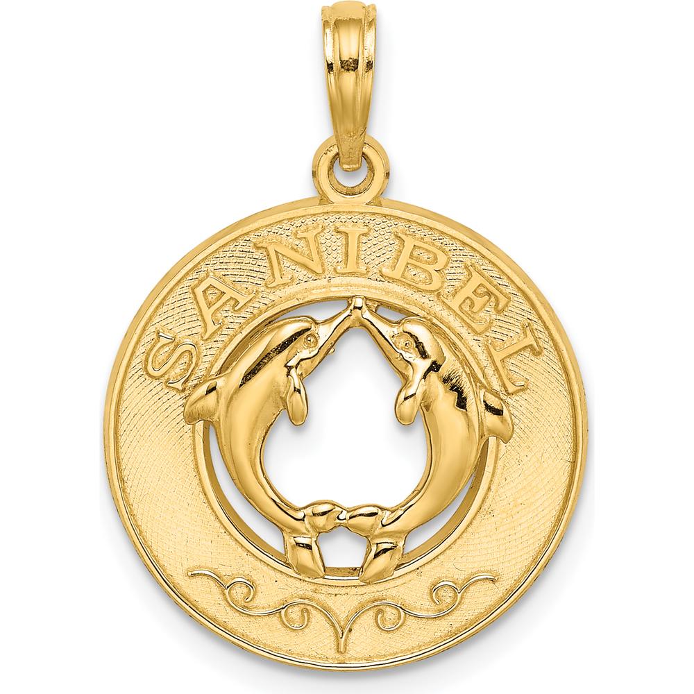 14K Yellow Gold Dolphin Circle Charm Pendant - 25.9mm Length by Oro Pregiato