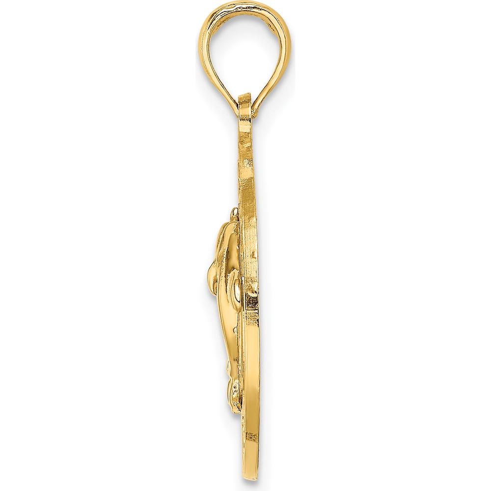 14K Yellow Gold Dolphin Circle Charm Pendant - 25.9mm Length by Oro Pregiato