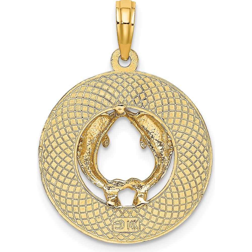 14K Yellow Gold Dolphin Circle Charm Pendant - 25.9mm Length by Oro Pregiato