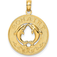 14K Yellow Gold Dolphin Circle Pendant Charm - Polished Finish by Oro Pregiato