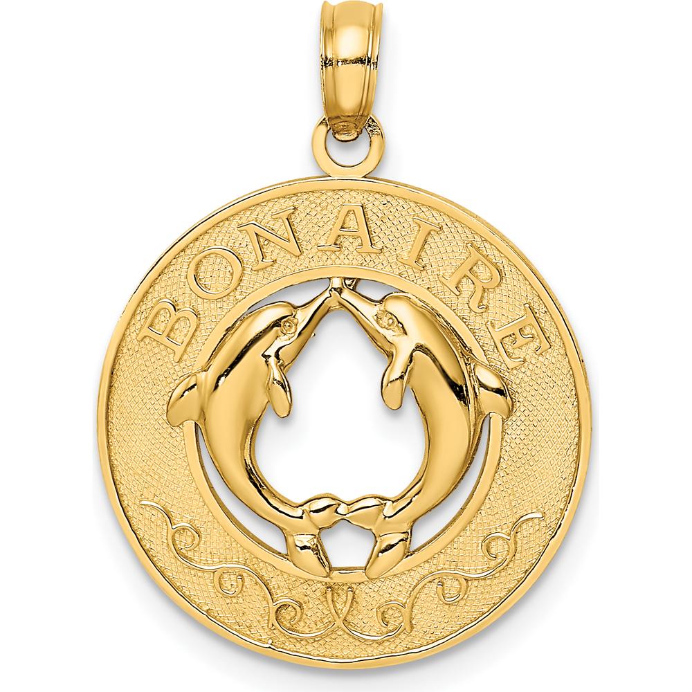14K Yellow Gold Dolphin Circle Pendant Charm - Polished Finish by Oro Pregiato