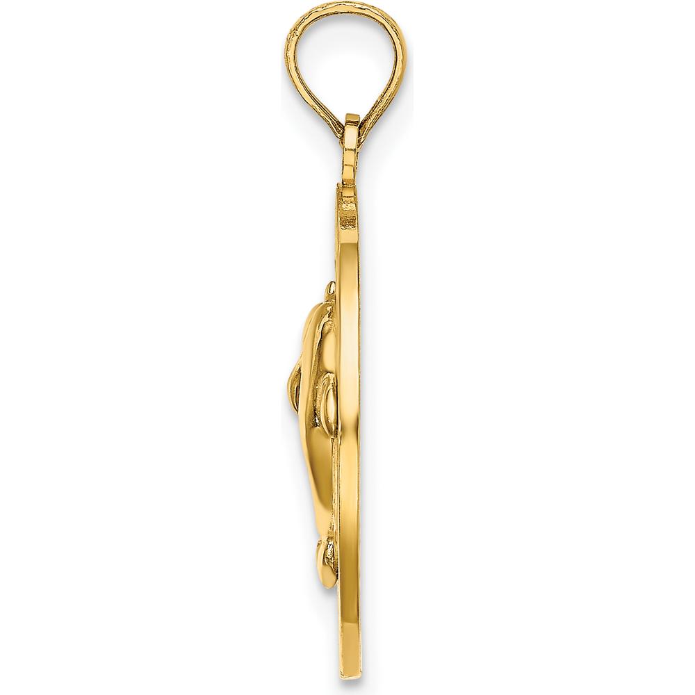 14K Yellow Gold Dolphin Circle Pendant Charm - Polished Finish by Oro Pregiato